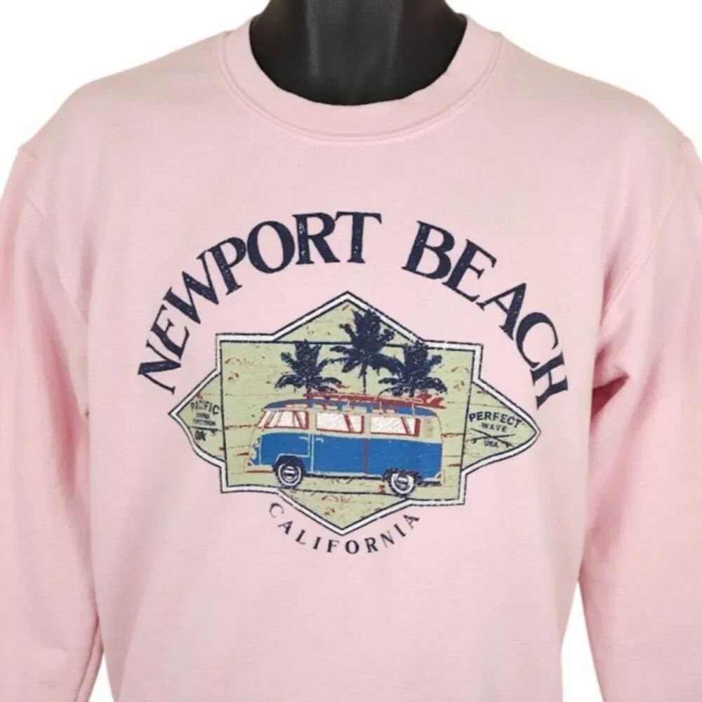 Newport Beach Sweatshirt Mens Size Small Pink Surfing Palm Trees California